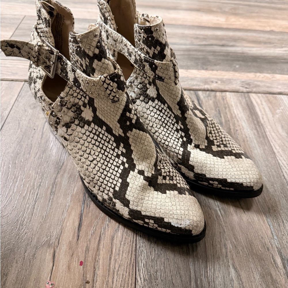 BP Black and White Snakeskin Ankle Booties